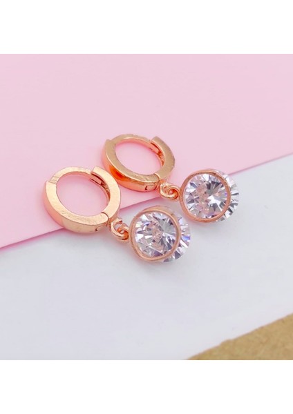 Rose Sallantılı Tek Taş 925 Ayar Gümüş Küpe