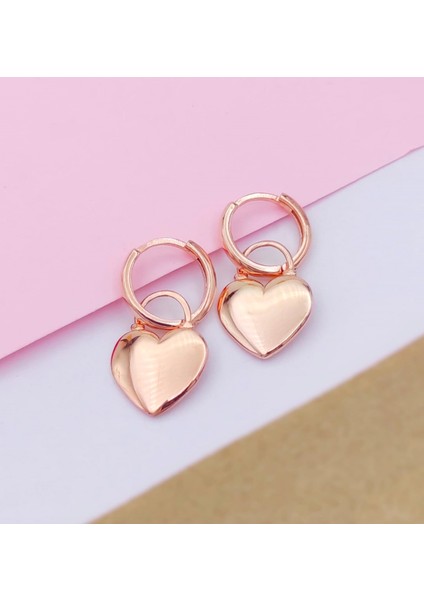 Rose Kalp Halka 925 Ayar Gümüş Küpe