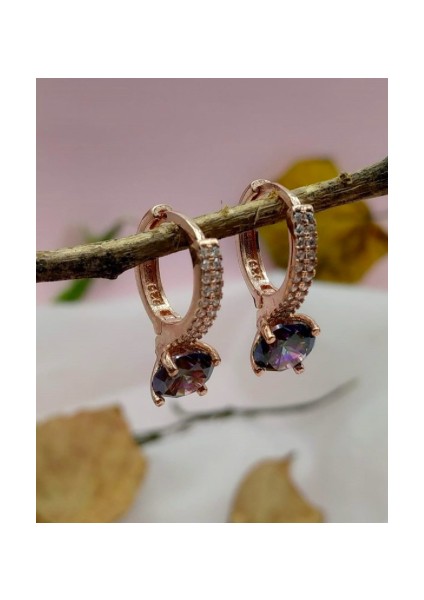 Tek Taş Sallantılı 925 Ayar Gümüş Küpe+C