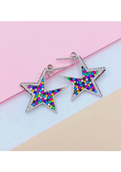 Mix Taşlı Yıldız 925 Ayar Gümüş Küpe