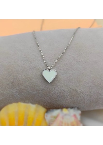 Kalp Model Beyaz Mineli 925 Ayar Gümüş Kolye