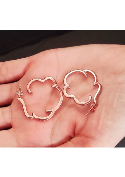 Çiçek Desenli Halka 925 Ayar Gümüş Küpe