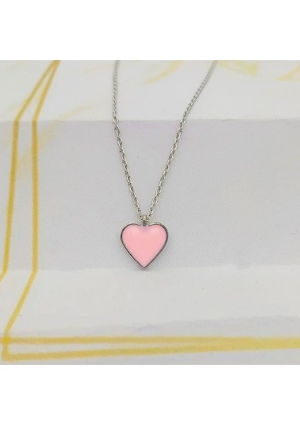 Kalp Model Pembe Mineli 925 Ayar Gümüş Kolye