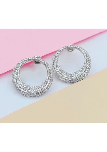 Taşlı Halka 925 Ayar Gümüş Küpe