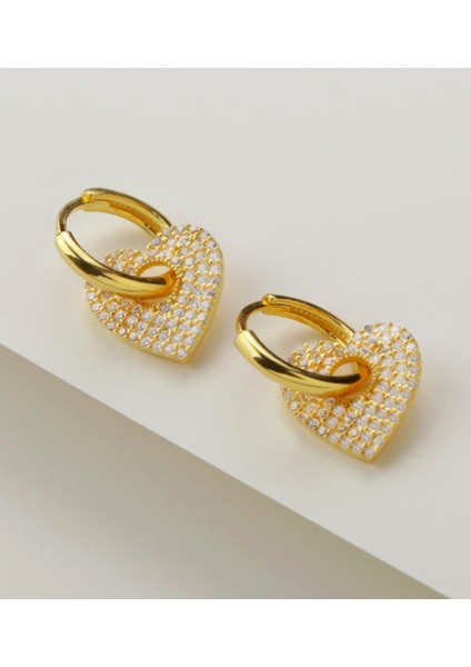 Taşlı Kalp 925 Ayar Gümüş Küpe