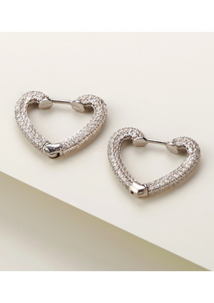 Kalp Halka 925 Ayar Gümüş Küpe