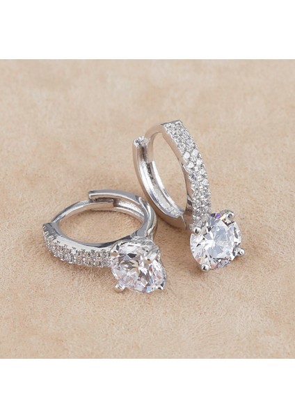 Tek Taş Sallantılı 925 Ayar Gümüş Küpe