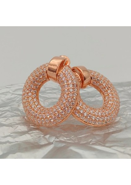 Taşlı Roze Halka 925 Ayar Gümüş Küpe