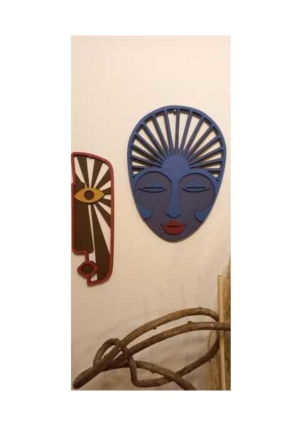 Ahşap Boyama Afrika Mask 2'li Duvar Süsü