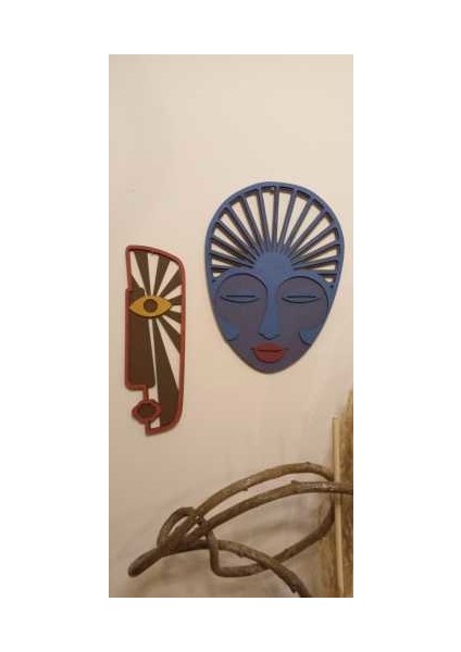Ahşap Boyama Afrika Mask 2'li Duvar Süsü
