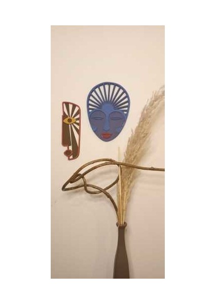 Ahşap Boyama Afrika Mask 2'li Duvar Süsü