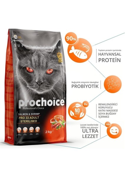 Pro Choice Pro 33 Sterilised Somonlu Karidesli Kedi Maması 2 kg