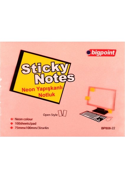 Yapışkanlı Not Kağıdı 75X100 Neon 12'Li Paket Pembe