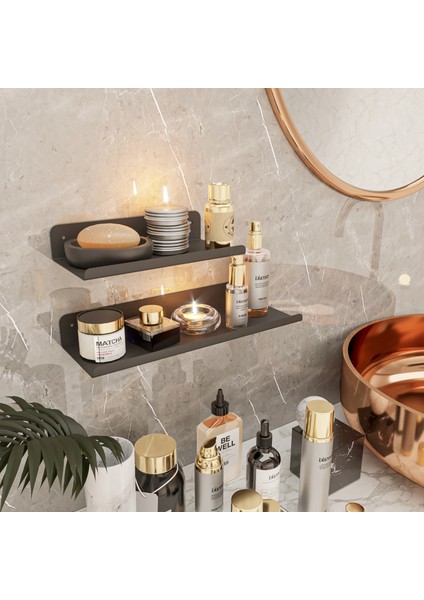 Banyo Rafı Banyo Düzenleyici Organizer Siyah Metal Tasarım 2'li Set