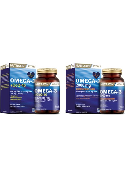 2'li Balık Yağı Set - Omega 3 2000 Mg 60 Kapsül + Koenzim Q10 Içeren Omega-3 +Coq-10 60 Kapsül