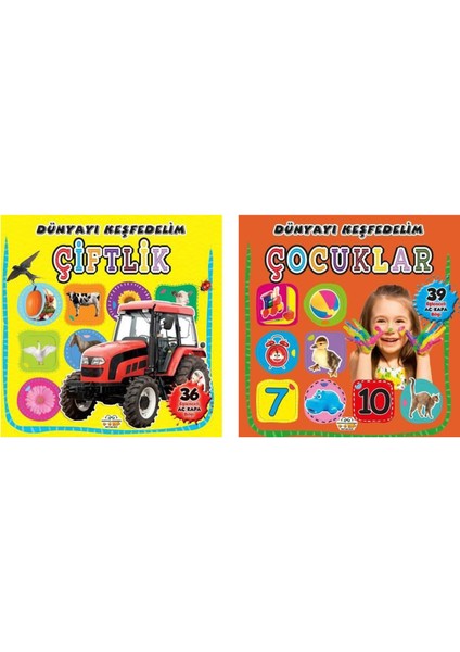 Dünyayı Keşfedelim Serisi Çiftlik + Çocuklar / 2 Kitap Set / 0-6 Yaş / Okul Öncesi / Keşif - Bulmaca <br>