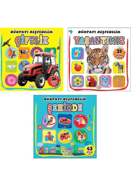 Dünyayı Keşfedelim Serisi Çiftlik + Şehirde + Yaşantımız / 3 Kitap Set / 0-6 Yaş / Okul Öncesi / Keşif - Bulmaca <br>