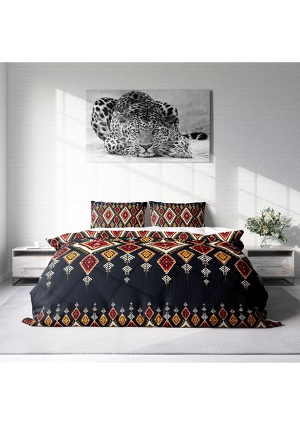 Ethnic Geometric 3D Pamuk Saten Çift Kişilik Nevresim Takımı