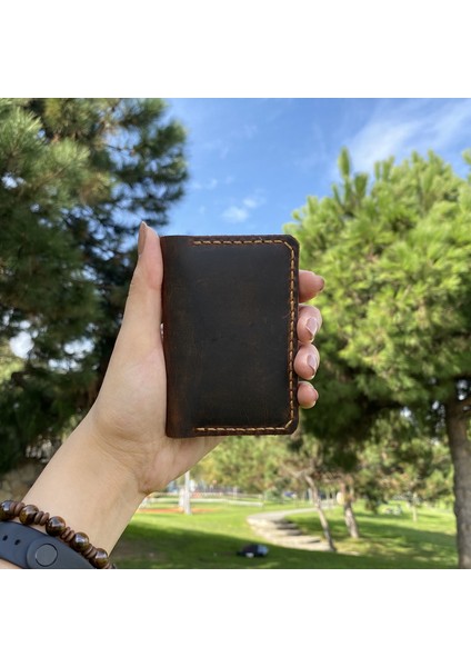 Orenda- El Yapımı Deri Minimalist Kartlık Kahverengi modelleri