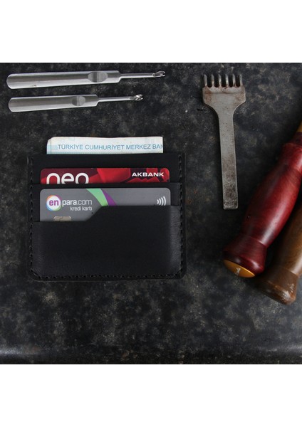 Kağıt Para Bölmeli Deri Kartlık Siyah - Nova