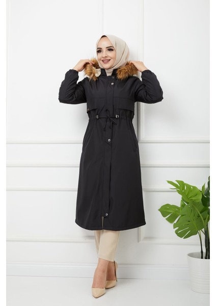 Siyah Içi Kürkü ve Su Geçirmez Bayan Kışlık Mont&kaban