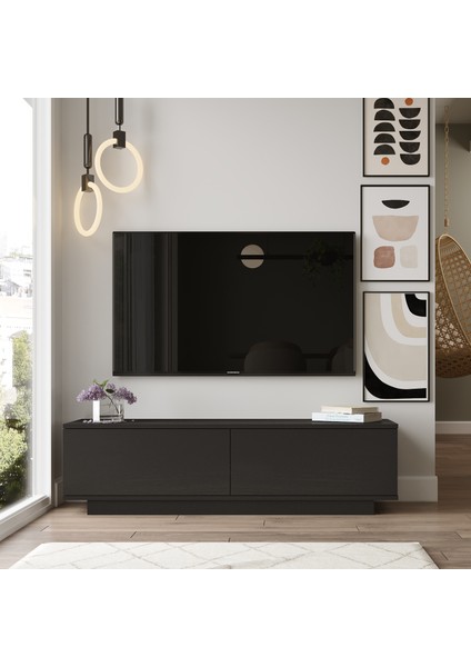 Hope Tv 140 cm Kapaklı Ünitesi Sehpası Ağaç Dokulu Siyah HP1-LB