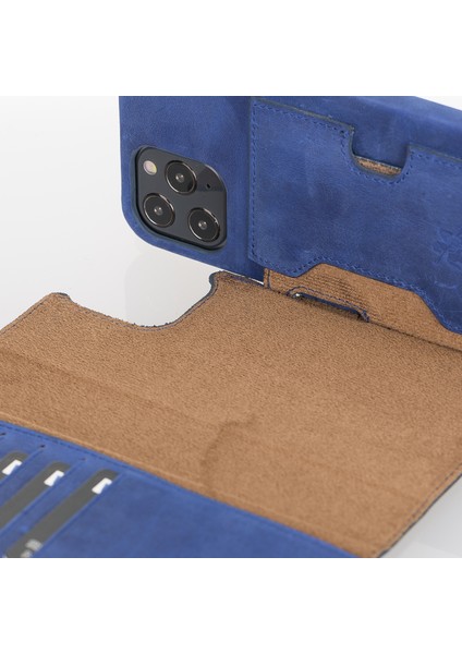 Apple iPhone 12 Pro Max Florence Lacivert Deri Cüzdan Telefon Kılıfı