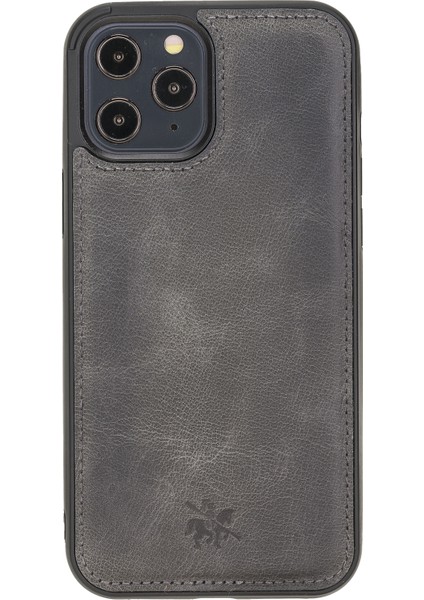 Apple iPhone 12 Pro Max Lucca Gri Deri Telefon Kılıfı