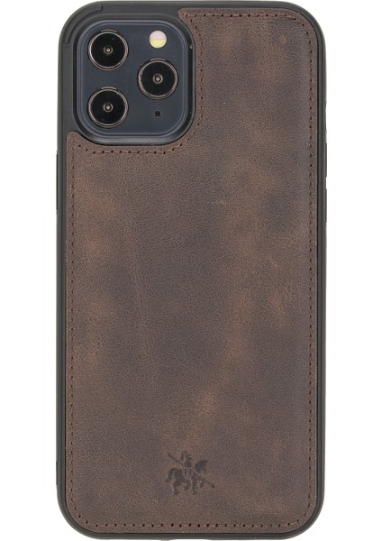 Apple iPhone 12 Pro Max Lucca Koyu Kahverengi Deri Telefon Kılıfı