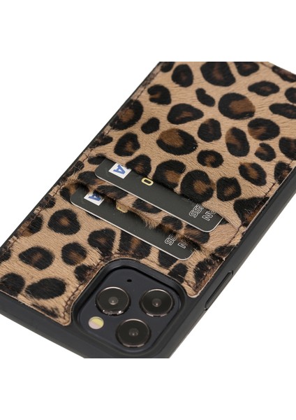 Apple iPhone 12 Pro Max Capri Tüylü Leopar Deri Kartlıklı Telefon Kılıfı