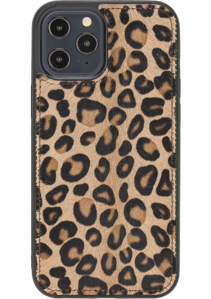 Apple iPhone 12 Pro Lucca Tüylü Leopar Deri Telefon Kılıfı