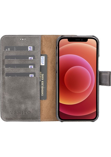 Apple iPhone 12 Pro Florence Gri Deri Cüzdan Telefon Kılıfı modelleri