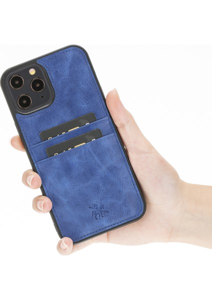 Apple iPhone 12 Pro Capri Lacivert Deri Arka Telefon Kılıfı
