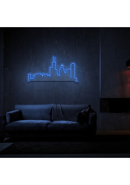 Chicago Neon LED Duvar Yazısı Dekoratif Duvar Aydinlatmasi Gece Lambası