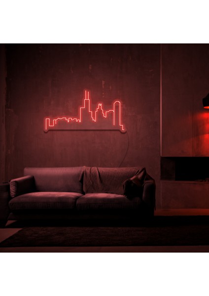 Chicago Neon LED Duvar Yazısı Dekoratif Duvar Aydinlatmasi Gece Lambası