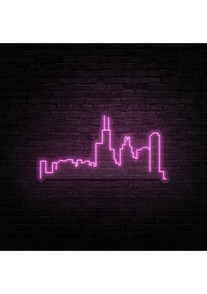 Chicago Neon LED Duvar Yazısı Dekoratif Duvar Aydinlatmasi Gece Lambası