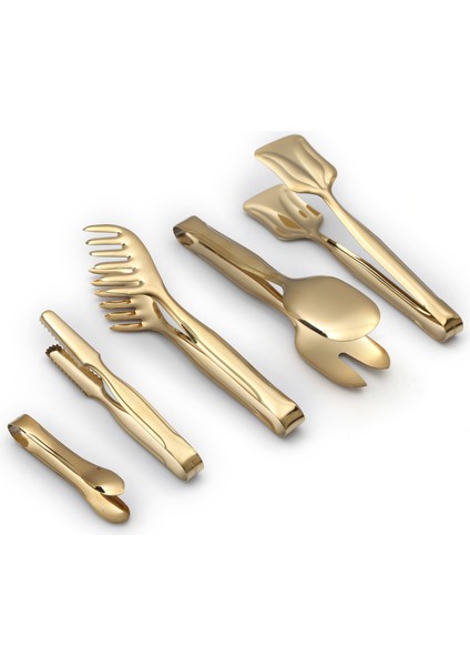 Titanyum Gold 5"li Makarna Salata Pasta Şeker ve Buz Maşa Takımı-Gold