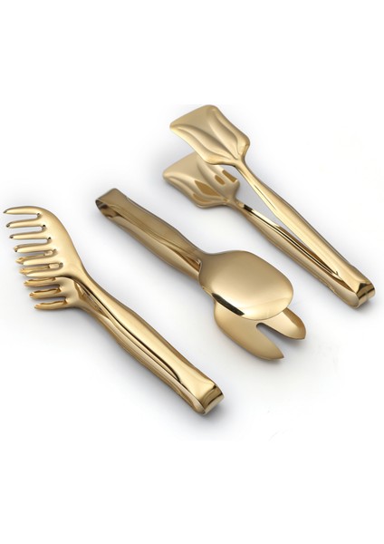 Titanyum Gold 5"li Makarna Salata Pasta Şeker ve Buz Maşa Takımı-Gold