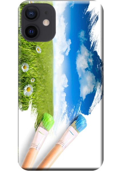 Apple iPhone 12 Kılıf Fırça Boya Manzara Baskılı Esnek TPU Silikon