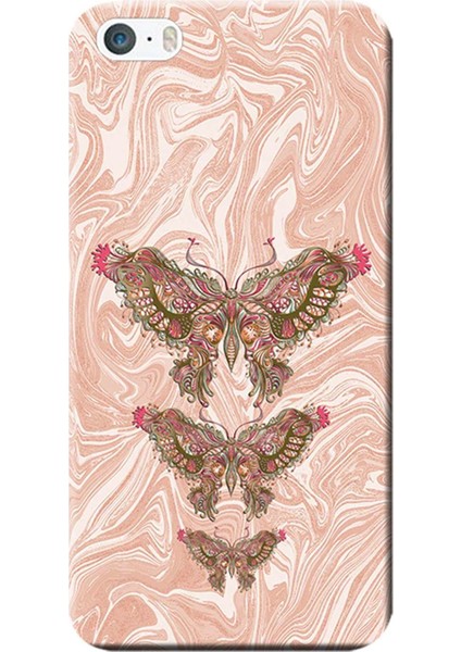 Apple iPhone 5/5S Kılıf Kelebekli Ebru Baskılı Esnek TPU Silikon