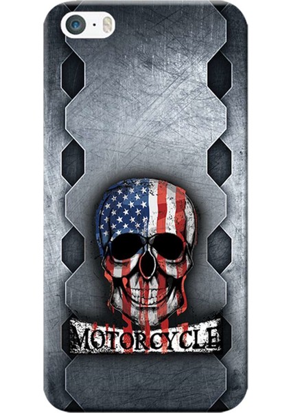 Apple iPhone 5/5S Kılıf Skull Motorcycle Baskılı Esnek TPU Silikon