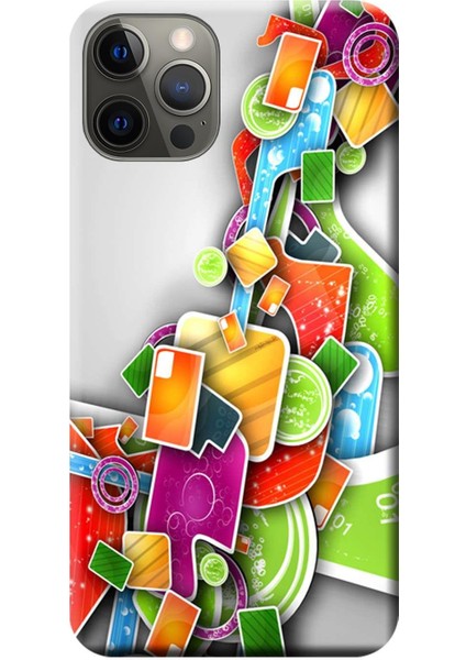 Apple iPhone 12 Pro Max Kılıf Renkli Şekiller Baskılı Esnek TPU Silikon