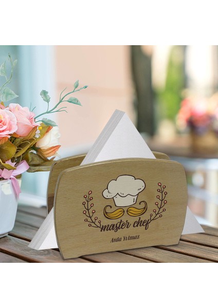 Kişiye Özel Master Chef Tasarımlı Lüks Ahşap Peçetelik-12