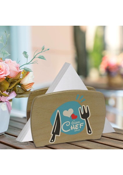 Kişiye Özel Güzel Chef Tasarımlı Lüks Ahşap Peçetelik-9