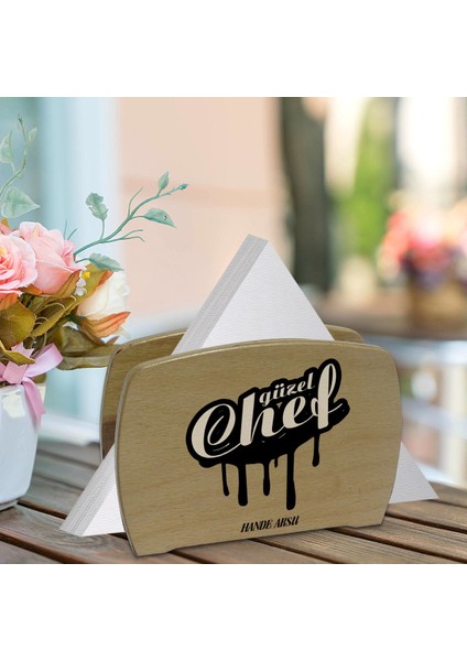 Kişiye Özel Güzel Chef Tasarımlı Lüks Ahşap Peçetelik-5