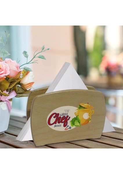 Kişiye Özel Güzel Chef Tasarımlı Lüks Ahşap Peçetelik-3