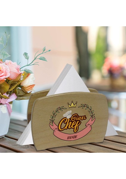 Kişiye Özel Güzel Chef Tasarımlı Lüks Ahşap Peçetelik-4