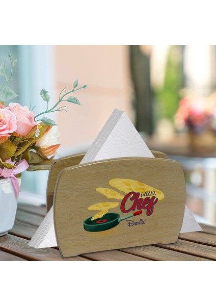 Kişiye Özel Güzel Chef Tasarımlı Lüks Ahşap Peçetelik-2