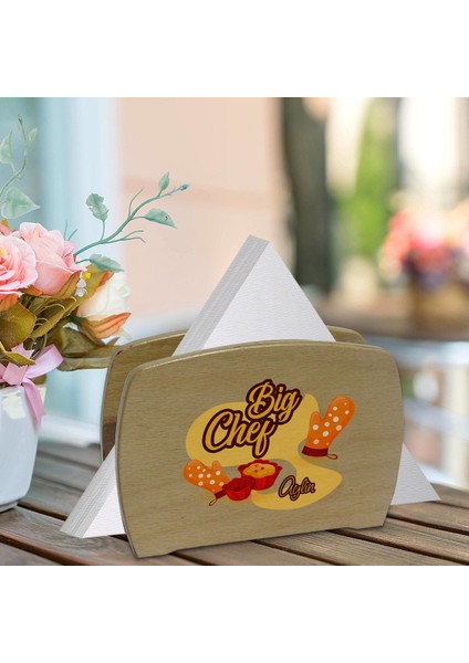 Kişiye Özel Big Chef Tasarımlı Lüks Ahşap Peçetelik-2