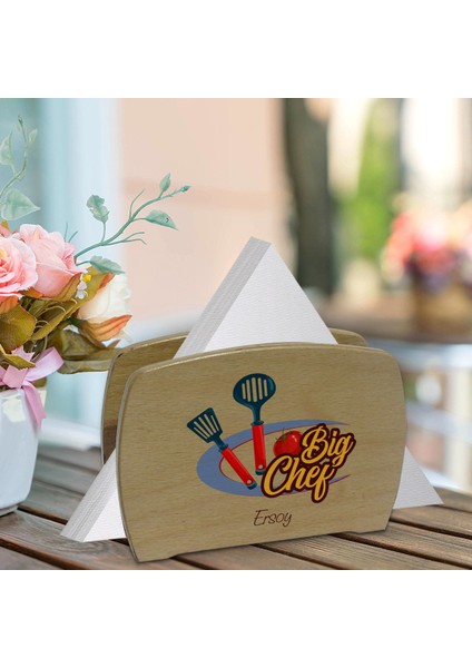 Kişiye Özel Big Chef Tasarımlı Lüks Ahşap Peçetelik-1